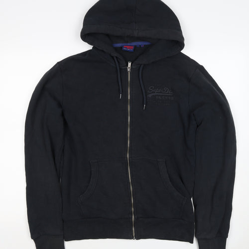 Superdry Men Black M Full Zip Hoodie Logo Cotton Pockets