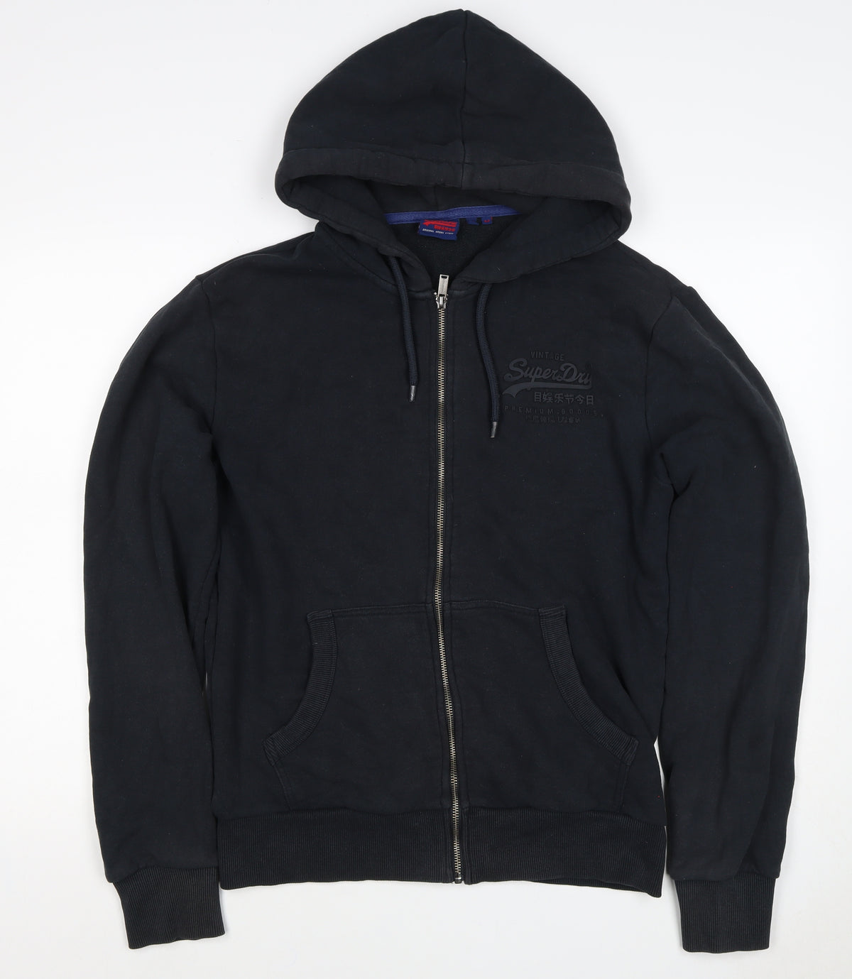 Superdry Men Black M Full Zip Hoodie Logo Cotton Pockets
