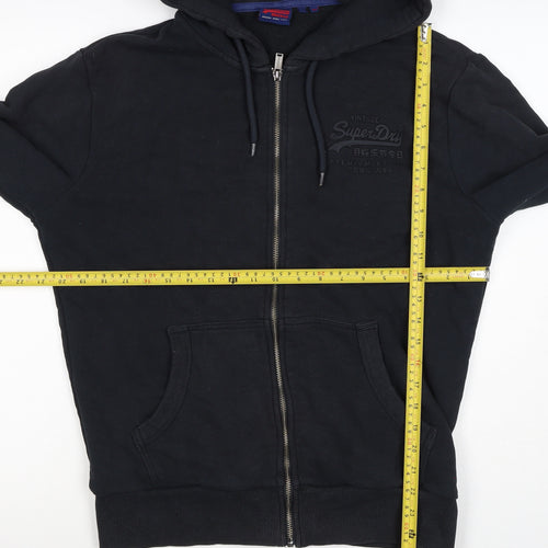 Superdry Men Black M Full Zip Hoodie Logo Cotton Pockets