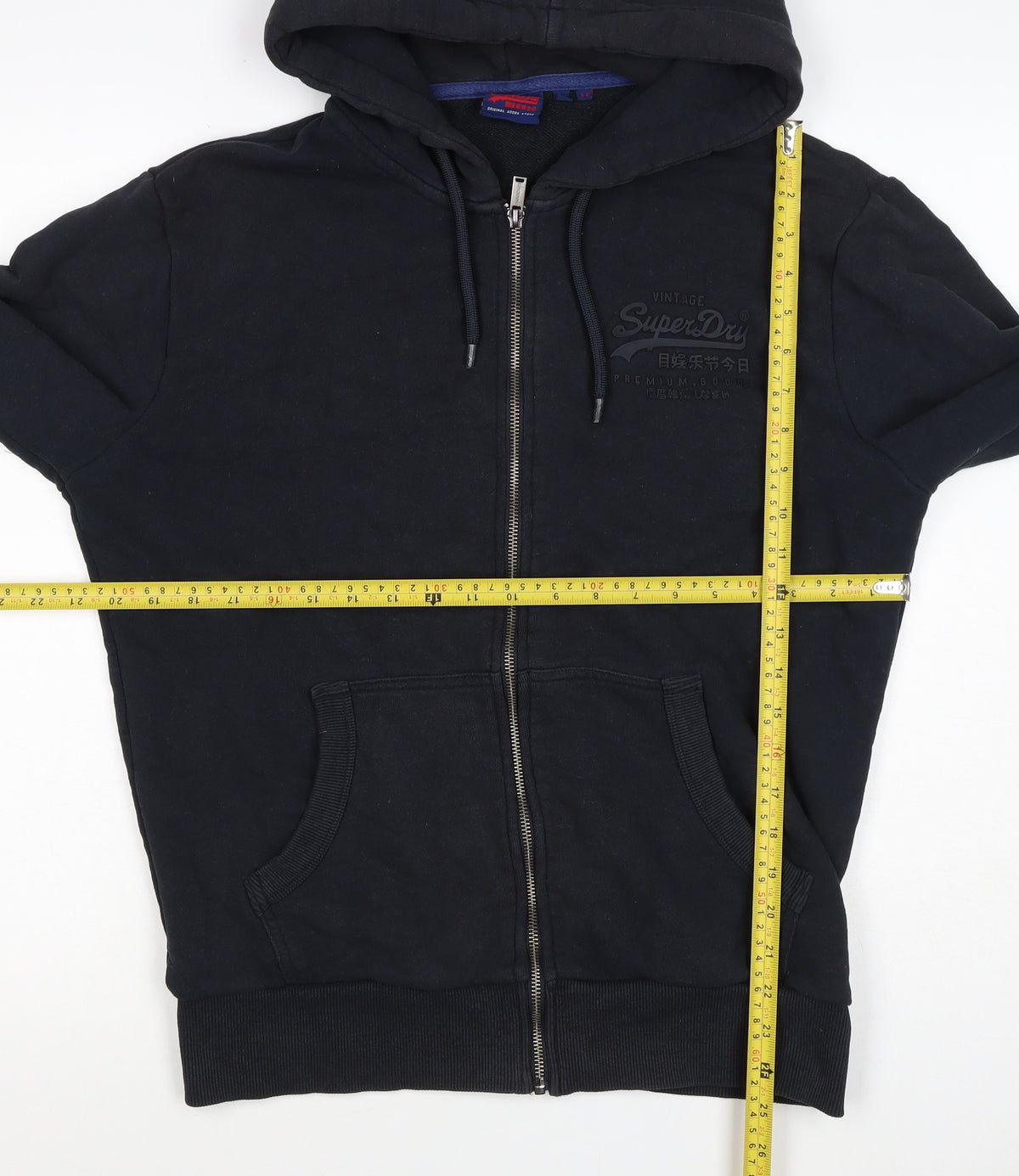 Superdry Men Black M Full Zip Hoodie Logo Cotton Pockets