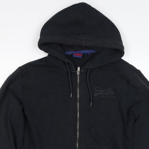 Superdry Men Black M Full Zip Hoodie Logo Cotton Pockets
