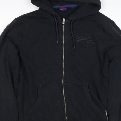 Superdry Men Black M Full Zip Hoodie Logo Cotton Pockets