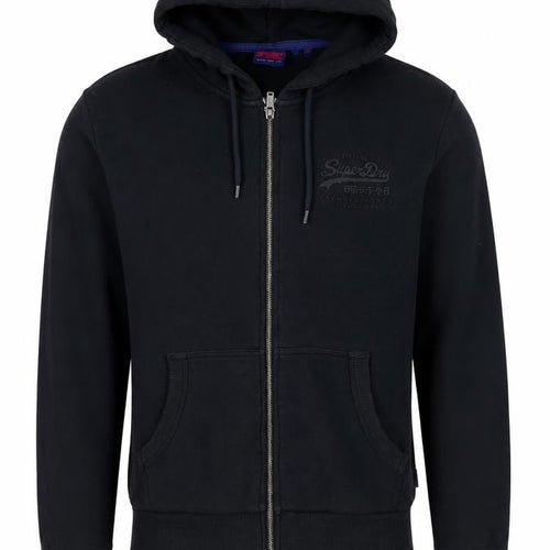 Superdry Men Black M Full Zip Hoodie Logo Cotton Pockets