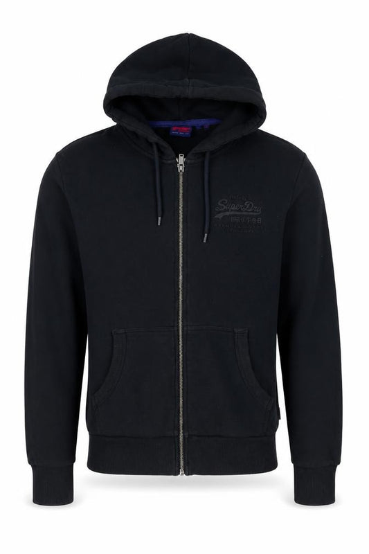 Superdry Men Black M Full Zip Hoodie Logo Cotton Pockets
