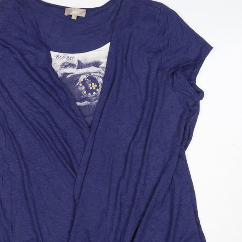 Soon Women Blue Size 18 Open Front Short Sleeve Graphic Cardigan