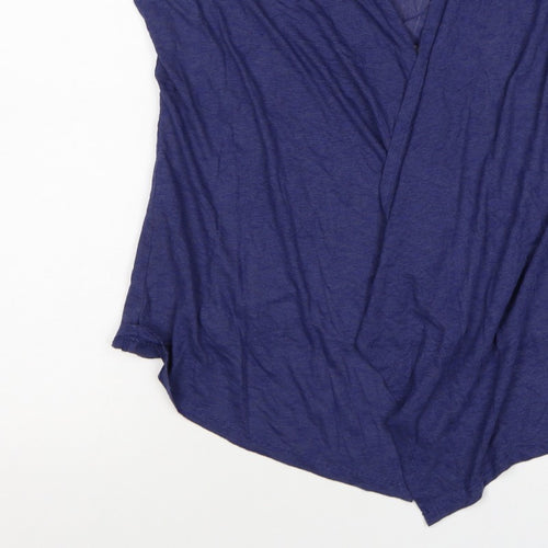 Soon Women Blue Size 18 Open Front Short Sleeve Graphic Cardigan