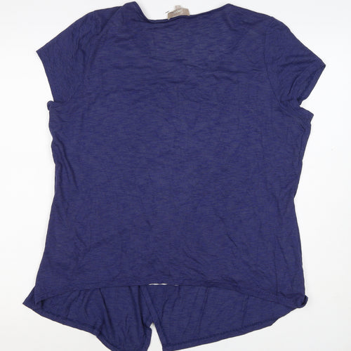 Soon Women Blue Size 18 Open Front Short Sleeve Graphic Cardigan
