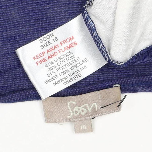 Soon Women Blue Size 18 Open Front Short Sleeve Graphic Cardigan
