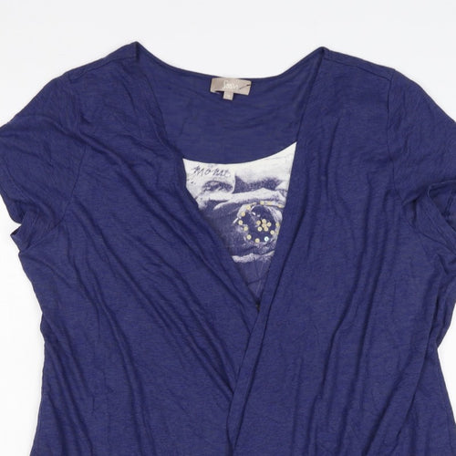 Soon Women Blue Size 18 Open Front Short Sleeve Graphic Cardigan