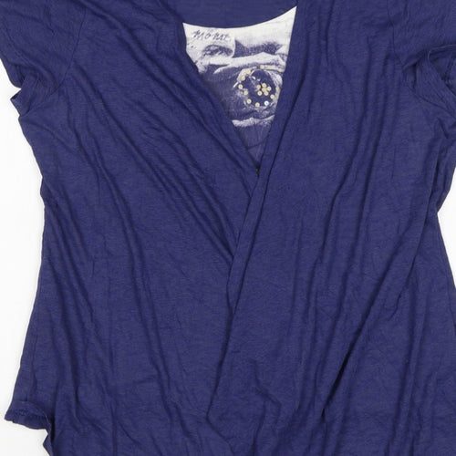 Soon Women Blue Size 18 Open Front Short Sleeve Graphic Cardigan