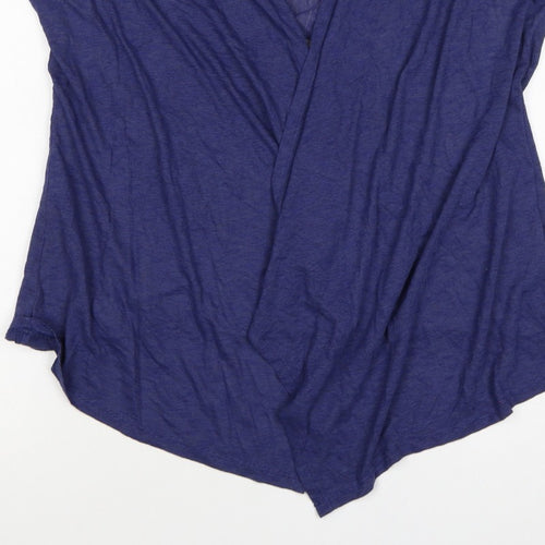 Soon Women Blue Size 18 Open Front Short Sleeve Graphic Cardigan