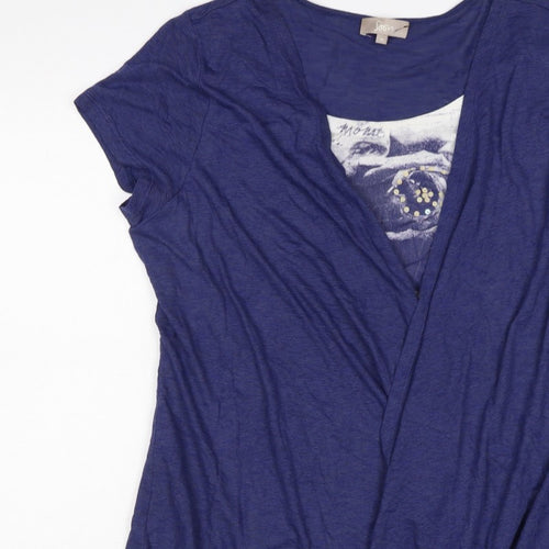 Soon Women Blue Size 18 Open Front Short Sleeve Graphic Cardigan