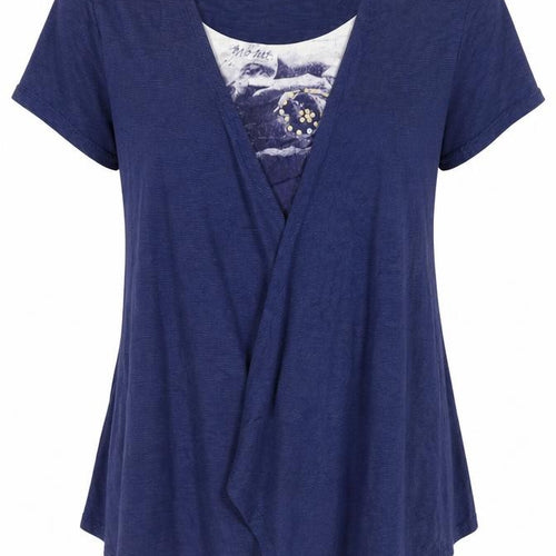 Soon Women Blue Size 18 Open Front Short Sleeve Graphic Cardigan