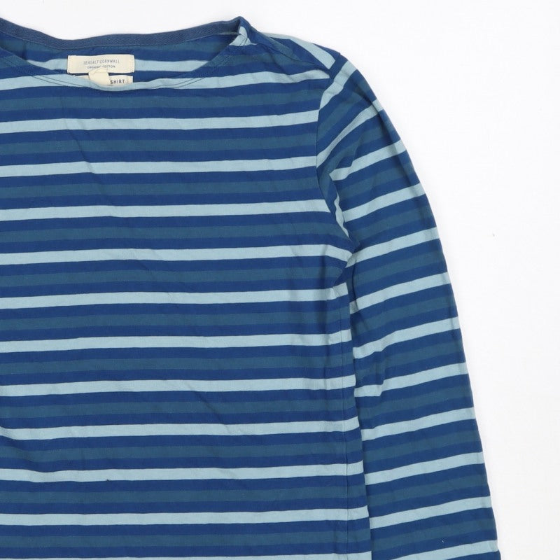 Seasalt Cornwall Women’s Blue Stripe Organic Cotton Jersey Top UK 10