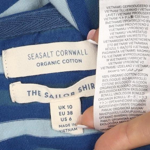 Seasalt Cornwall Women’s Blue Stripe Organic Cotton Jersey Top UK 10