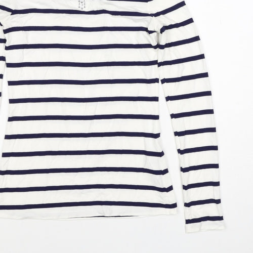 Oasis Women White Navy Striped XS Jersey Long Sleeve Rhinestone T-Shirt