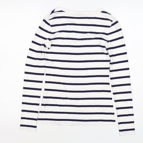 Oasis Women White Navy Striped XS Jersey Long Sleeve Rhinestone T-Shirt