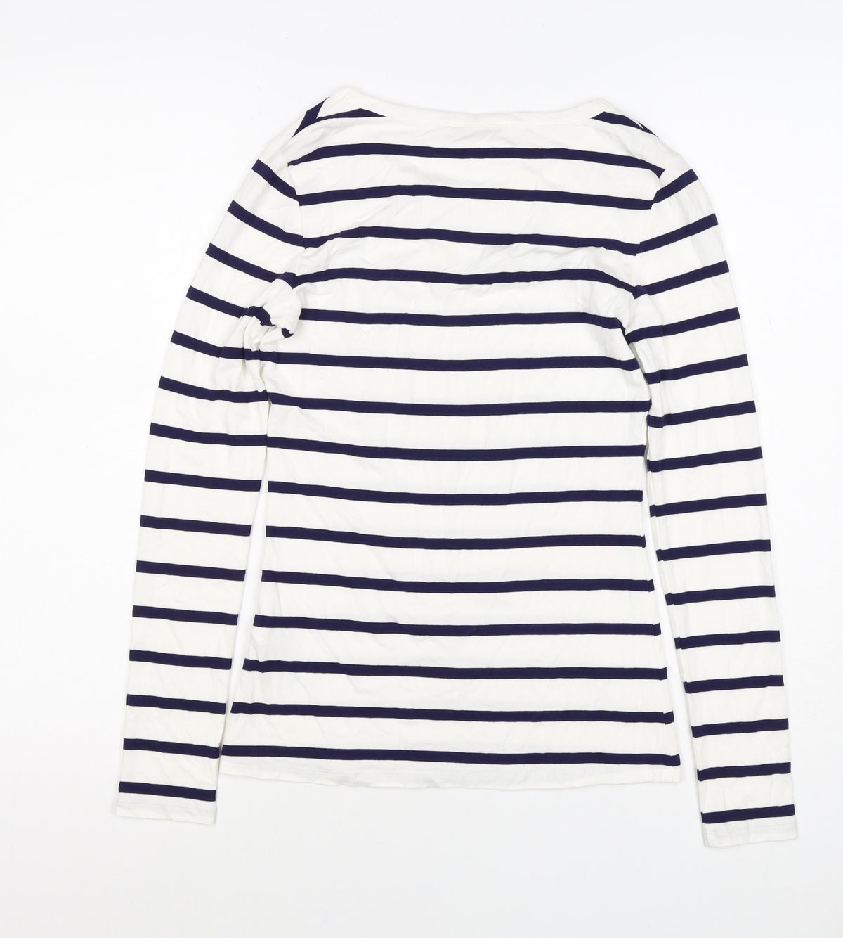 Oasis Women White Navy Striped XS Jersey Long Sleeve Rhinestone T-Shirt