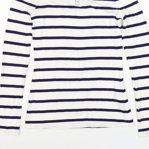 Oasis Women White Navy Striped XS Jersey Long Sleeve Rhinestone T-Shirt