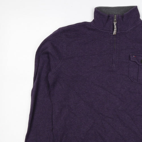 Tommy Hilfiger Men Purple S 1/4 Zip High Neck Cotton Blend Sweatshirt