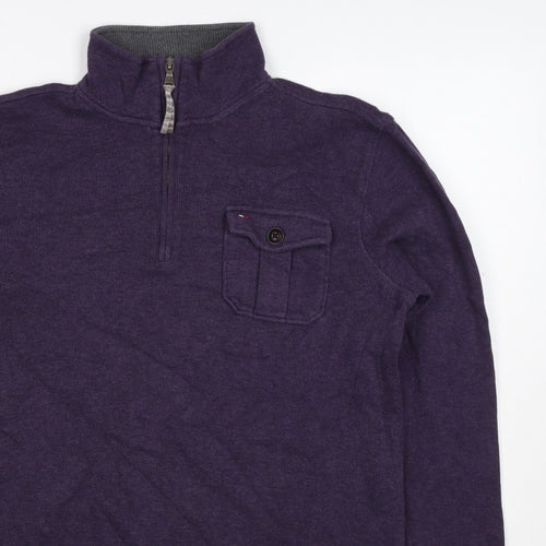 Tommy Hilfiger Men Purple S 1/4 Zip High Neck Cotton Blend Sweatshirt