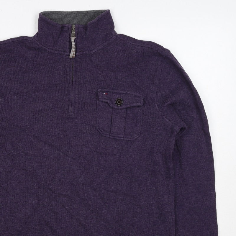 Tommy Hilfiger Men Purple S 1/4 Zip High Neck Cotton Blend Sweatshirt