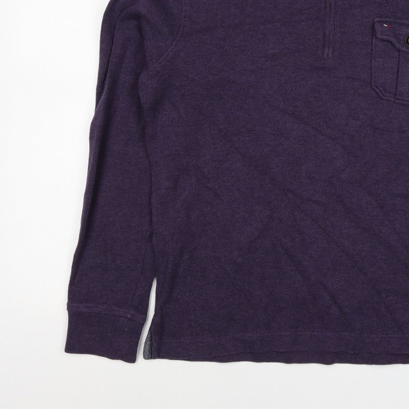 Tommy Hilfiger Men Purple S 1/4 Zip High Neck Cotton Blend Sweatshirt