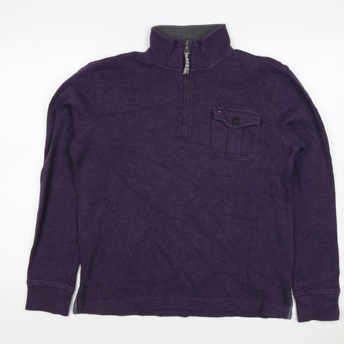 Tommy Hilfiger Men Purple S 1/4 Zip High Neck Cotton Blend Sweatshirt