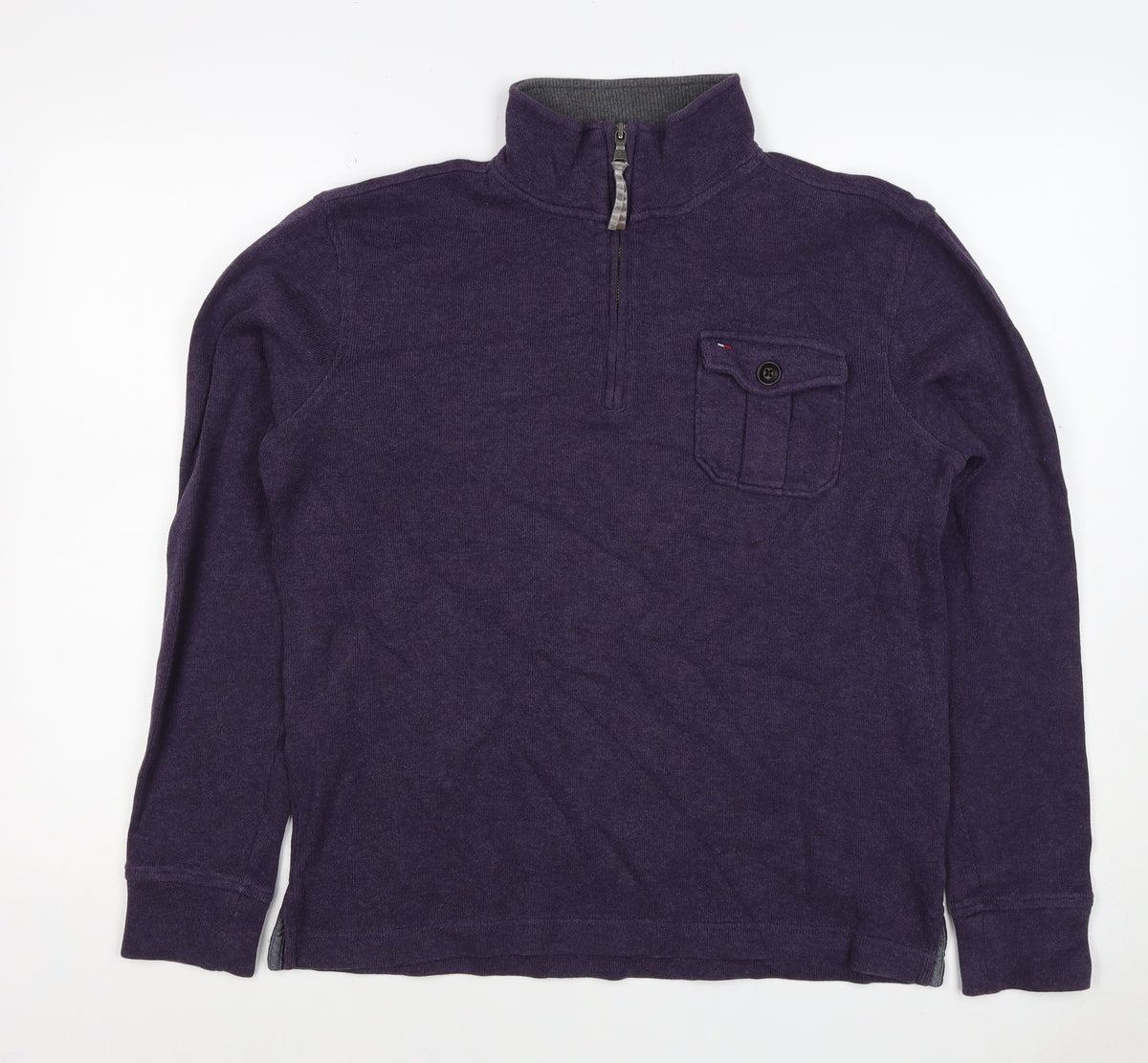 Tommy Hilfiger Men Purple S 1/4 Zip High Neck Cotton Blend Sweatshirt