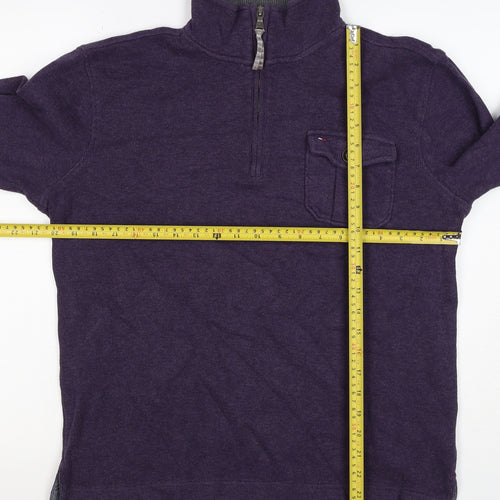 Tommy Hilfiger Men Purple S 1/4 Zip High Neck Cotton Blend Sweatshirt
