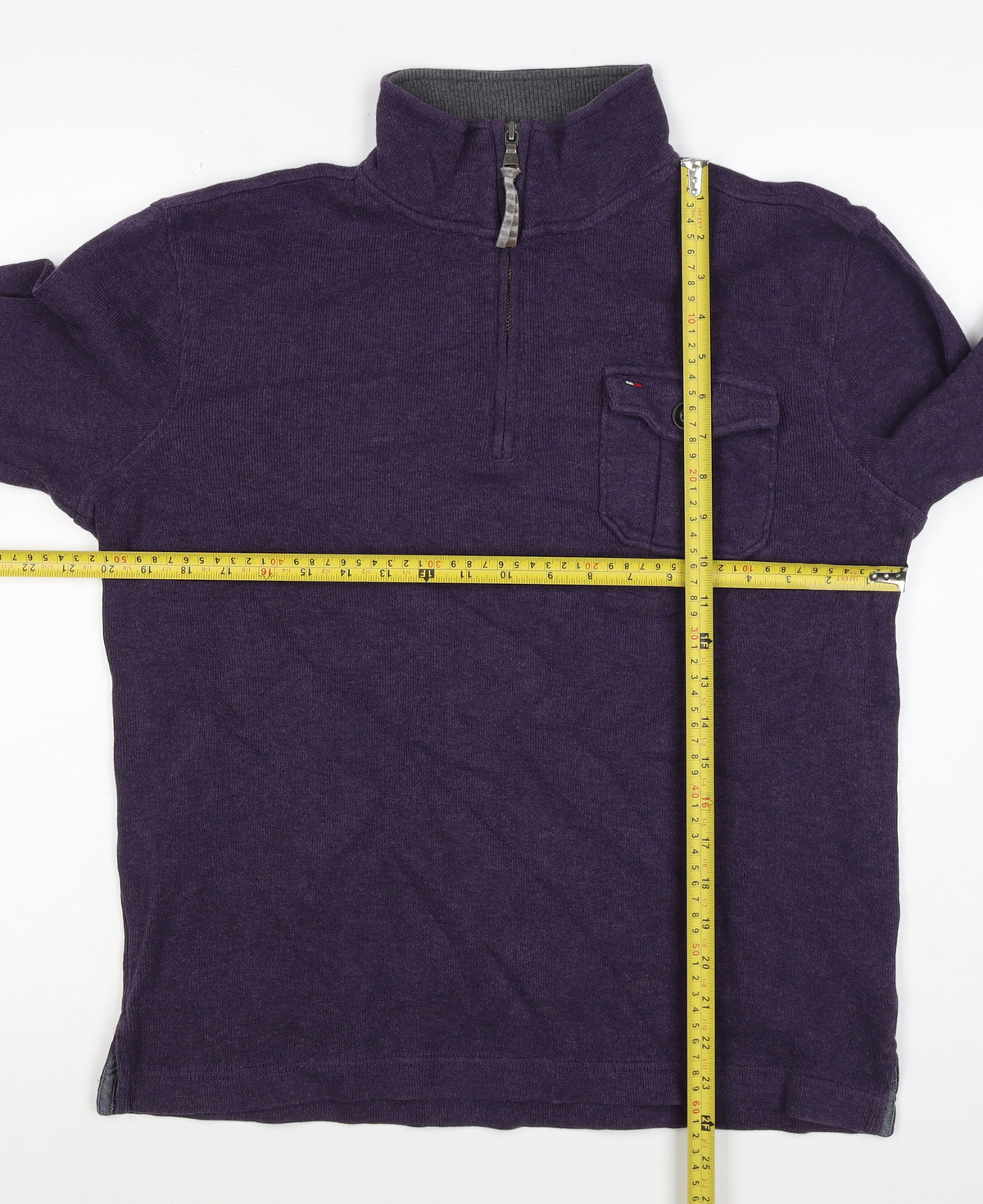 Tommy Hilfiger Men Purple S 1/4 Zip High Neck Cotton Blend Sweatshirt