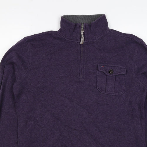 Tommy Hilfiger Men Purple S 1/4 Zip High Neck Cotton Blend Sweatshirt