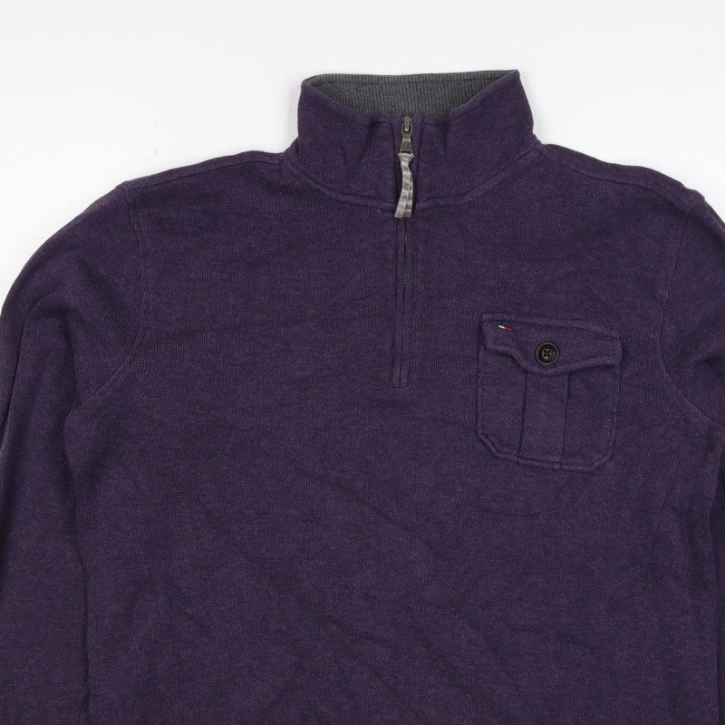 Tommy Hilfiger Men Purple S 1/4 Zip High Neck Cotton Blend Sweatshirt