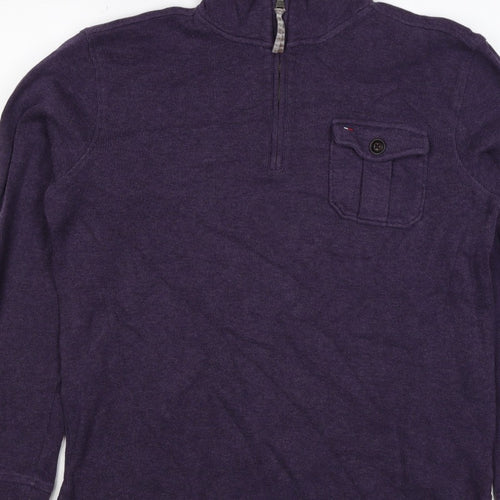 Tommy Hilfiger Men Purple S 1/4 Zip High Neck Cotton Blend Sweatshirt