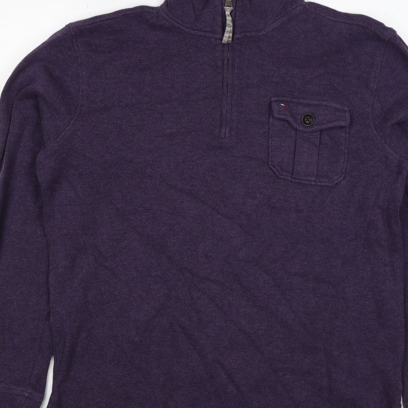 Tommy Hilfiger Men Purple S 1/4 Zip High Neck Cotton Blend Sweatshirt
