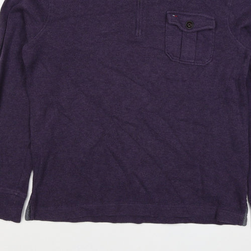 Tommy Hilfiger Men Purple S 1/4 Zip High Neck Cotton Blend Sweatshirt
