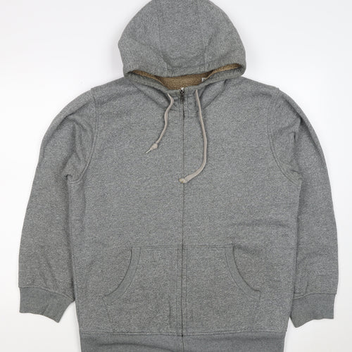 Uniqlo Men Grey XL Full Zip Hooded Fleece Lined Hoodie