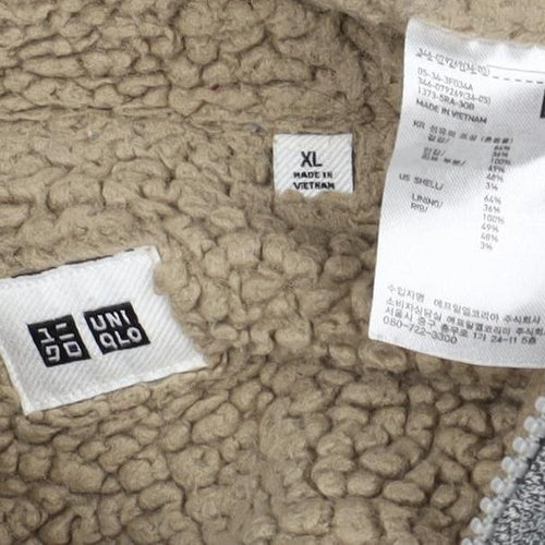 Uniqlo Men Grey XL Full Zip Hooded Fleece Lined Hoodie