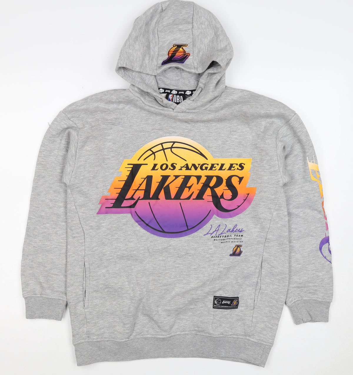 NBA LA Lakers Boys Grey Pullover Hoodie 12-13 Years Graphic Print