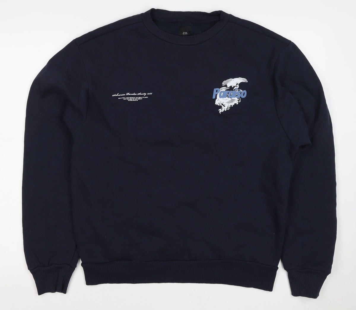 River Island Men’s Navy M Pullover Sweatshirt Graphic Bird Print