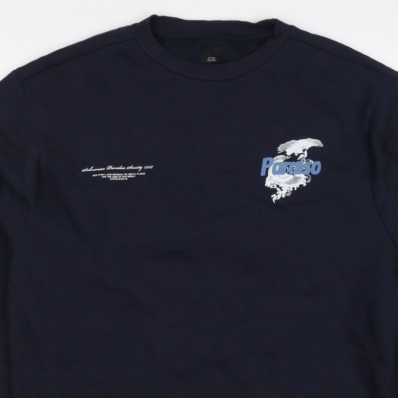River Island Men’s Navy M Pullover Sweatshirt Graphic Bird Print