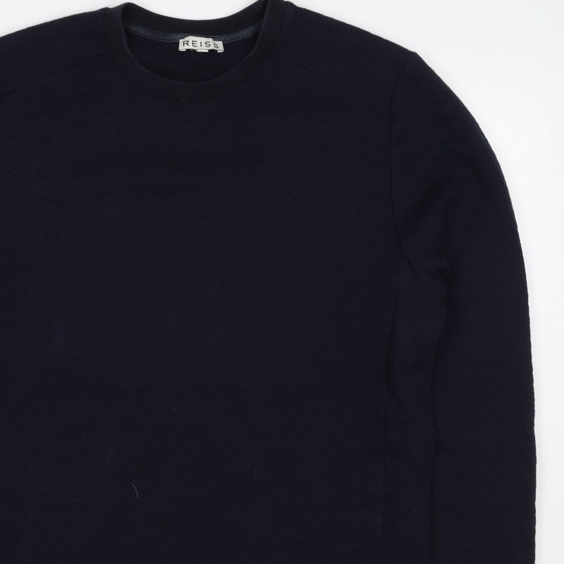 Reiss Men’s Navy Blue L Quilted Crew Neck Pullover Sweatshirt