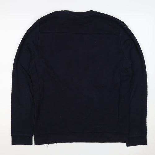 Reiss Men’s Navy Blue L Quilted Crew Neck Pullover Sweatshirt