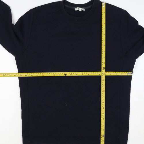Reiss Men’s Navy Blue L Quilted Crew Neck Pullover Sweatshirt