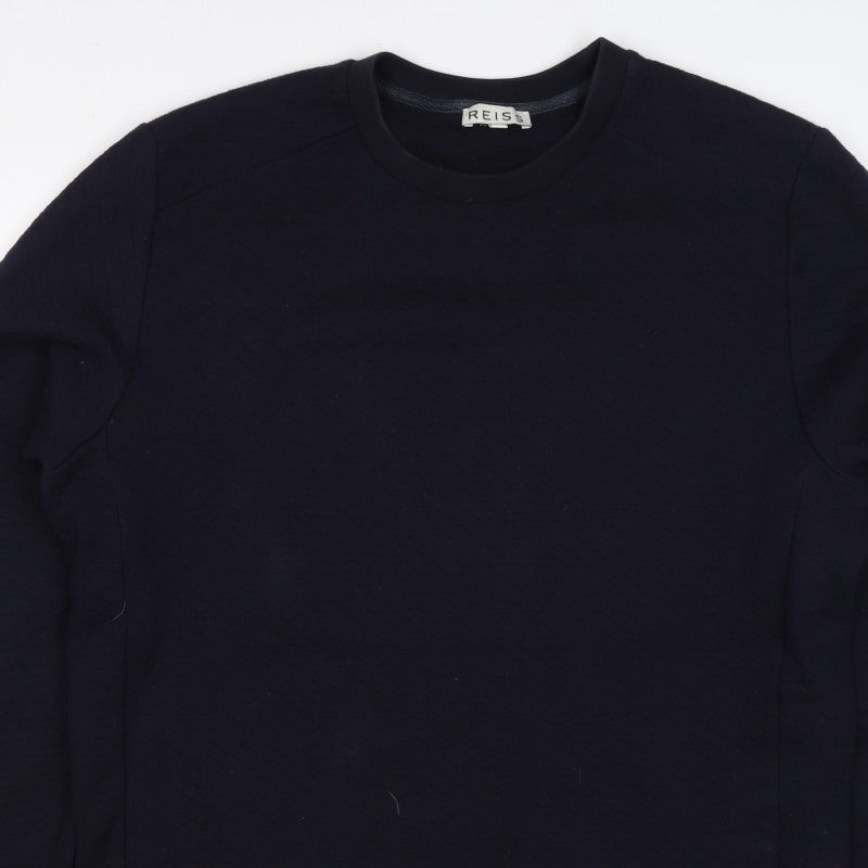 Reiss Men’s Navy Blue L Quilted Crew Neck Pullover Sweatshirt