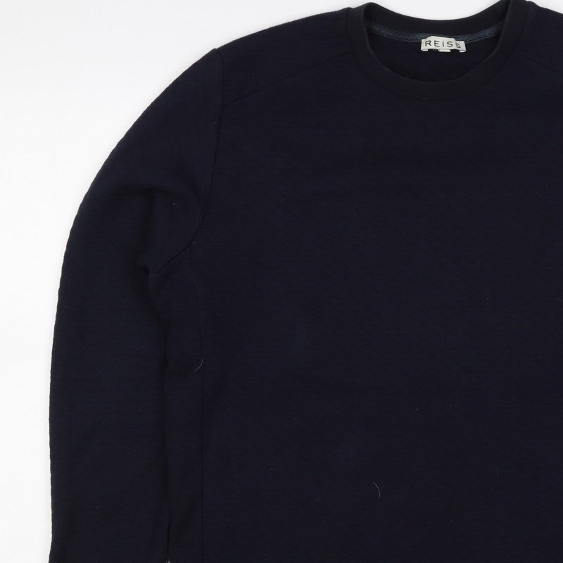 Reiss Men’s Navy Blue L Quilted Crew Neck Pullover Sweatshirt
