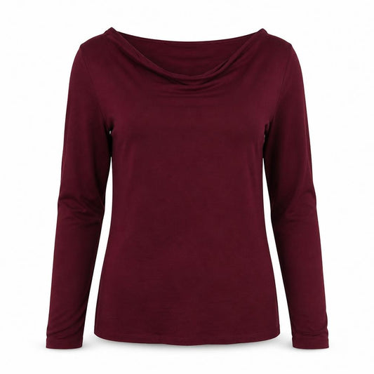 Long Tall Sally Women Red M Tall Cowl Neck Stretch Jersey Top