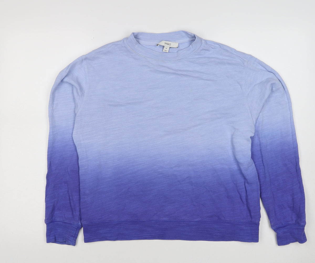 Back view of Marks & Spencer Women Blue XS Ombre Crew Neck Pullover Sweatshirt
