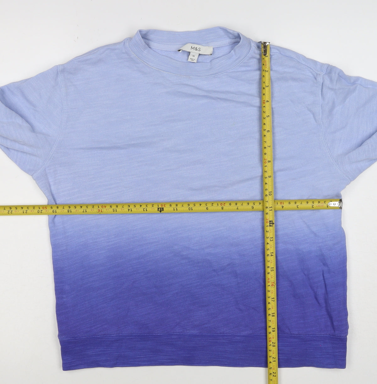 Brand and care label for Marks & Spencer Women Blue XS Ombre Crew Neck Pullover Sweatshirt
