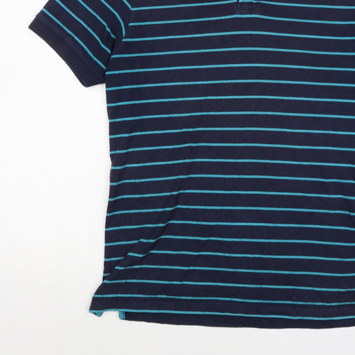 Blue Harbour M&S Men's Blue Striped Small Short Sleeve Cotton Polo